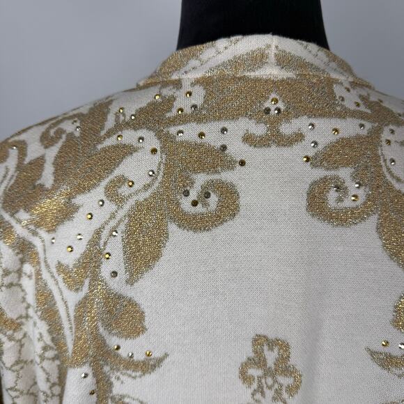 Chicos Cardigan Lurex Gold Shimmer Open Front Plus Size Rhinestone Sweater New - Picture 5 of 12